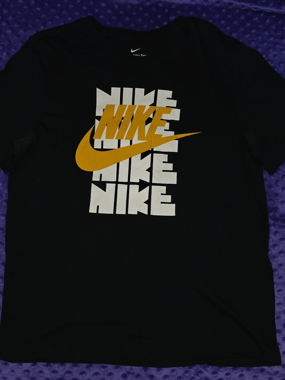 Nike Black Short Sleeve Tee with Gold Swoosh and White Stack Logo